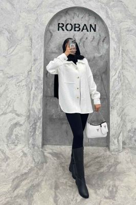 مانتو پاییزه تک جیب فیتیله طرح مربع