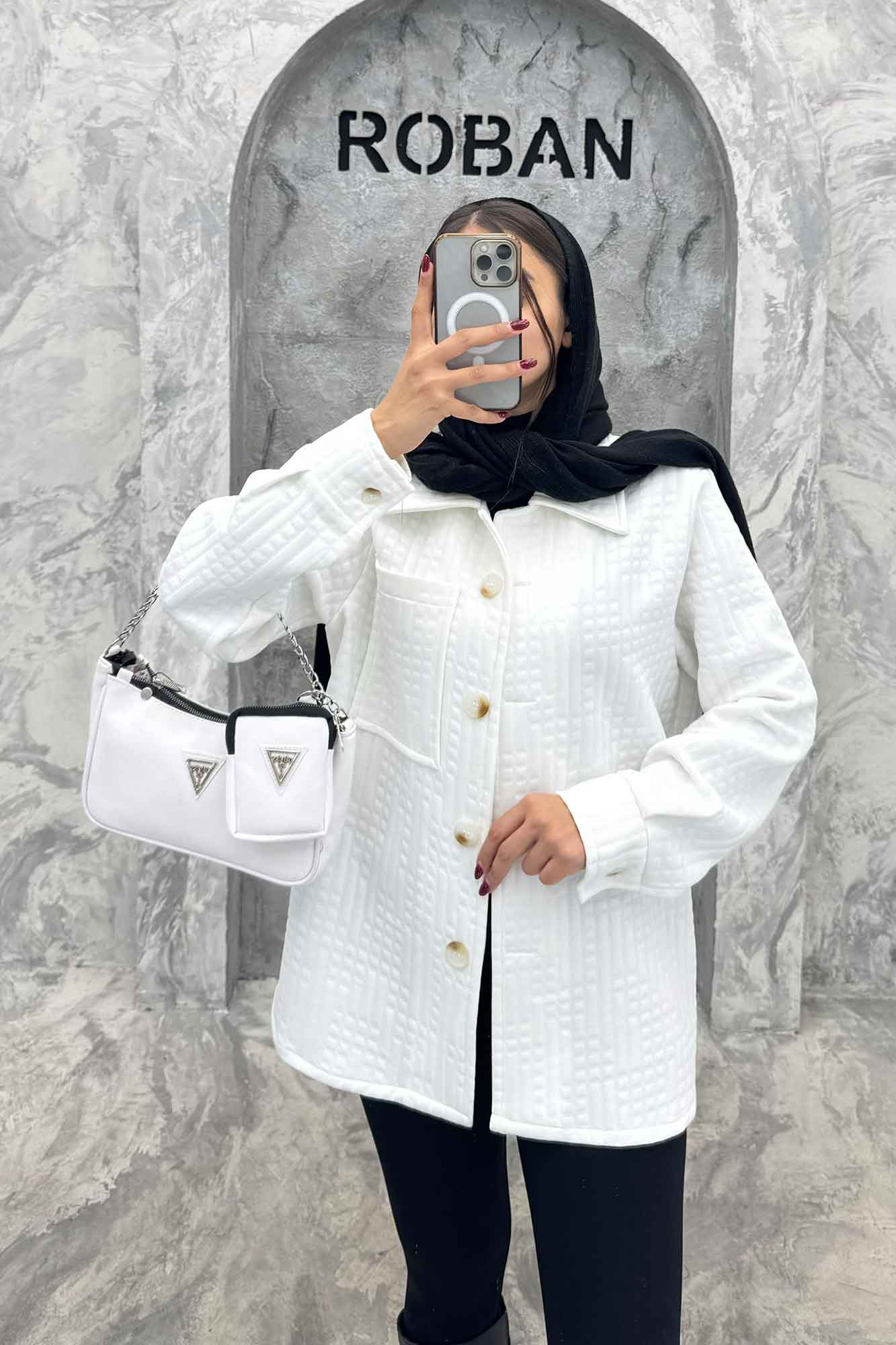 مانتو پاییزه تک جیب فیتیله طرح مربع