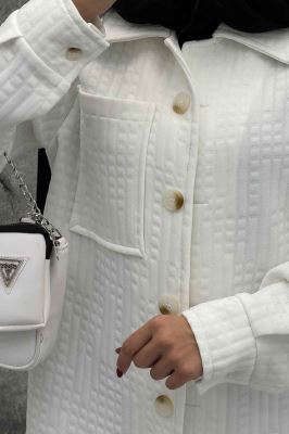 مانتو پاییزه تک جیب فیتیله طرح مربع