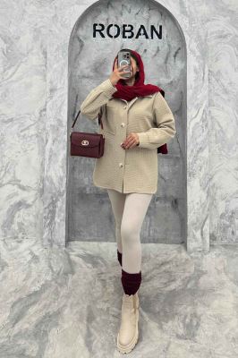 مانتو پاییزه تک جیب فیتیله طرح مربع