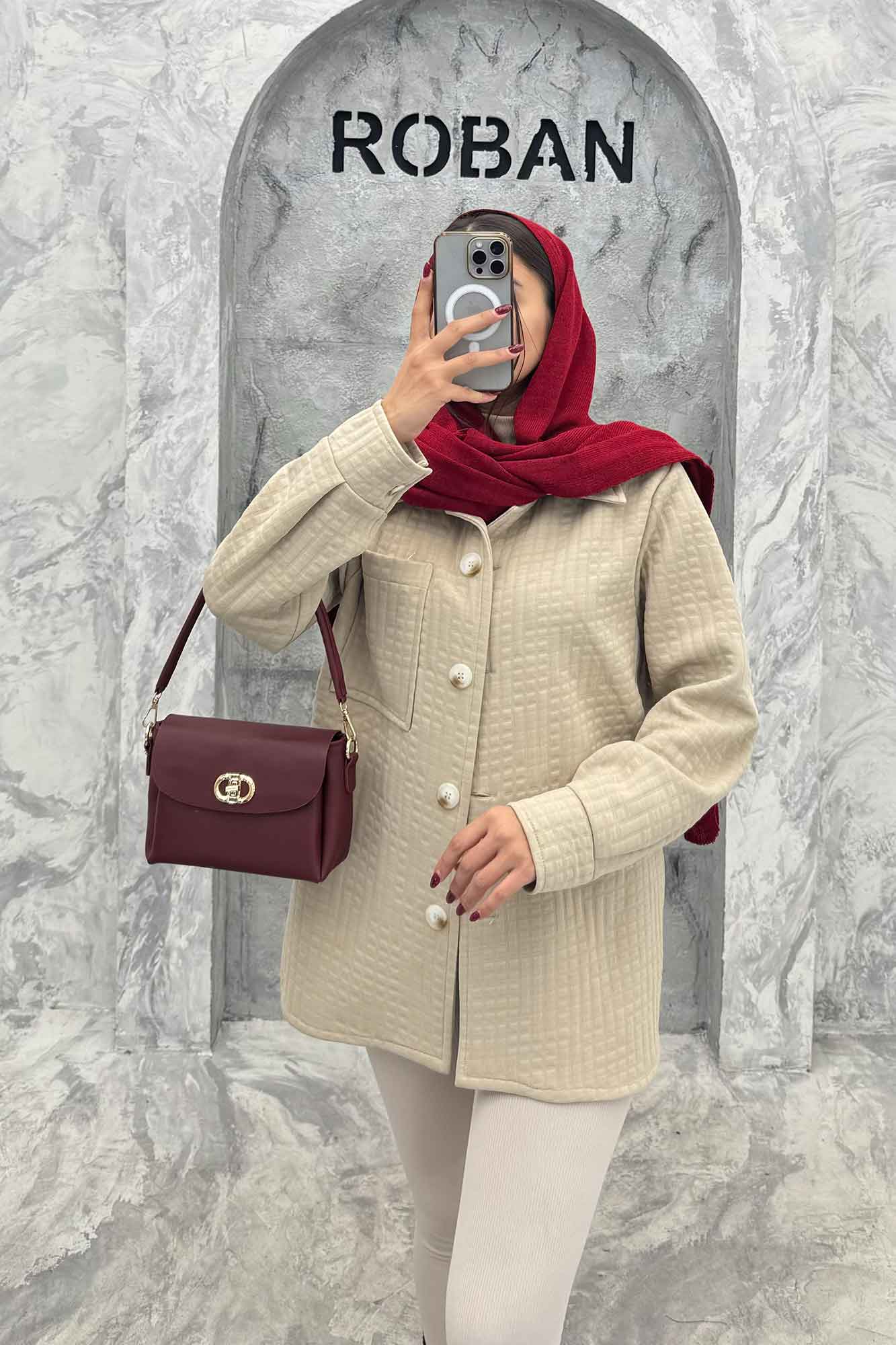 مانتو پاییزه تک جیب فیتیله طرح مربع