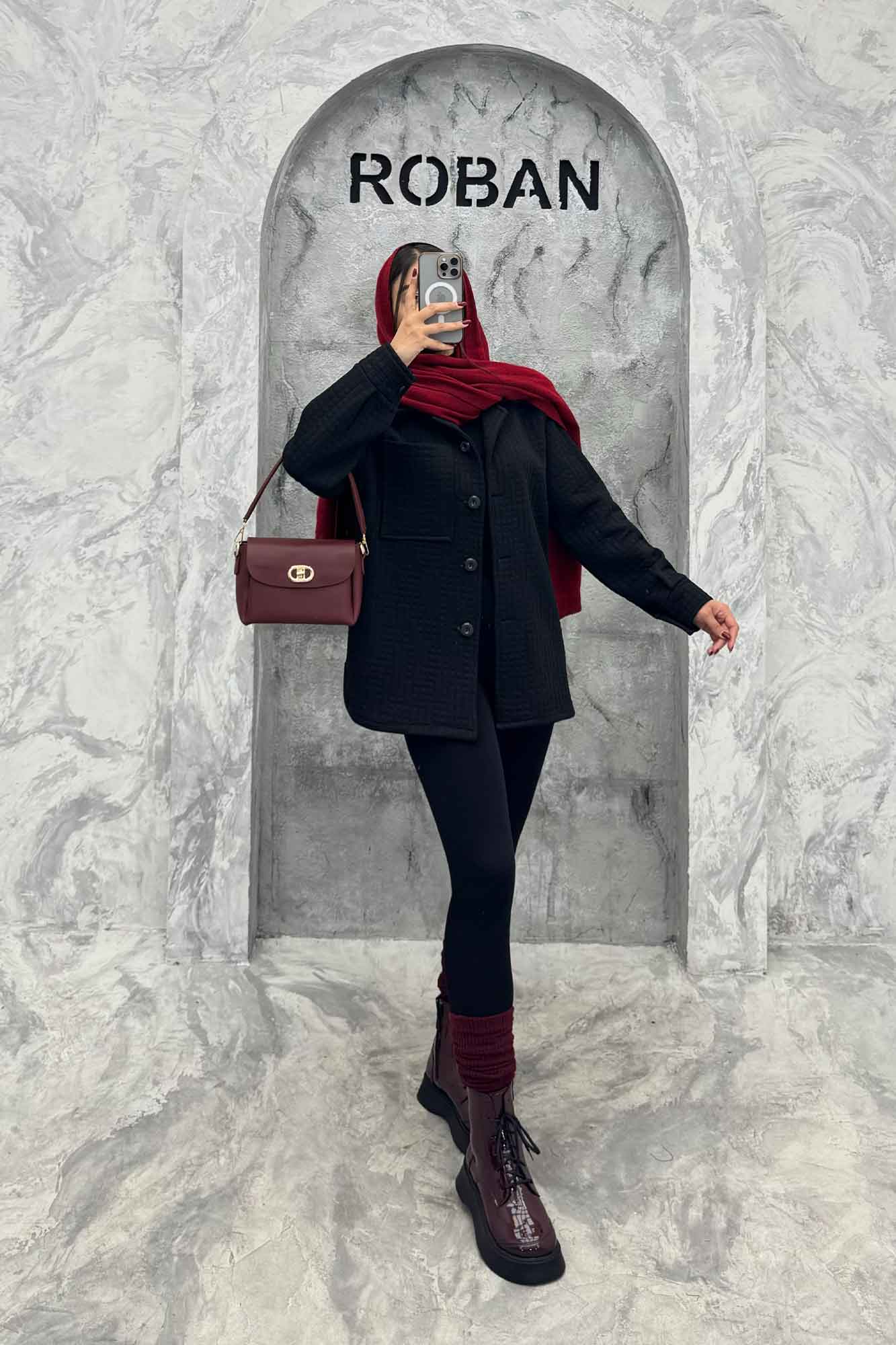 مانتو پاییزه تک جیب فیتیله طرح مربع