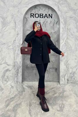 مانتو پاییزه تک جیب فیتیله طرح مربع