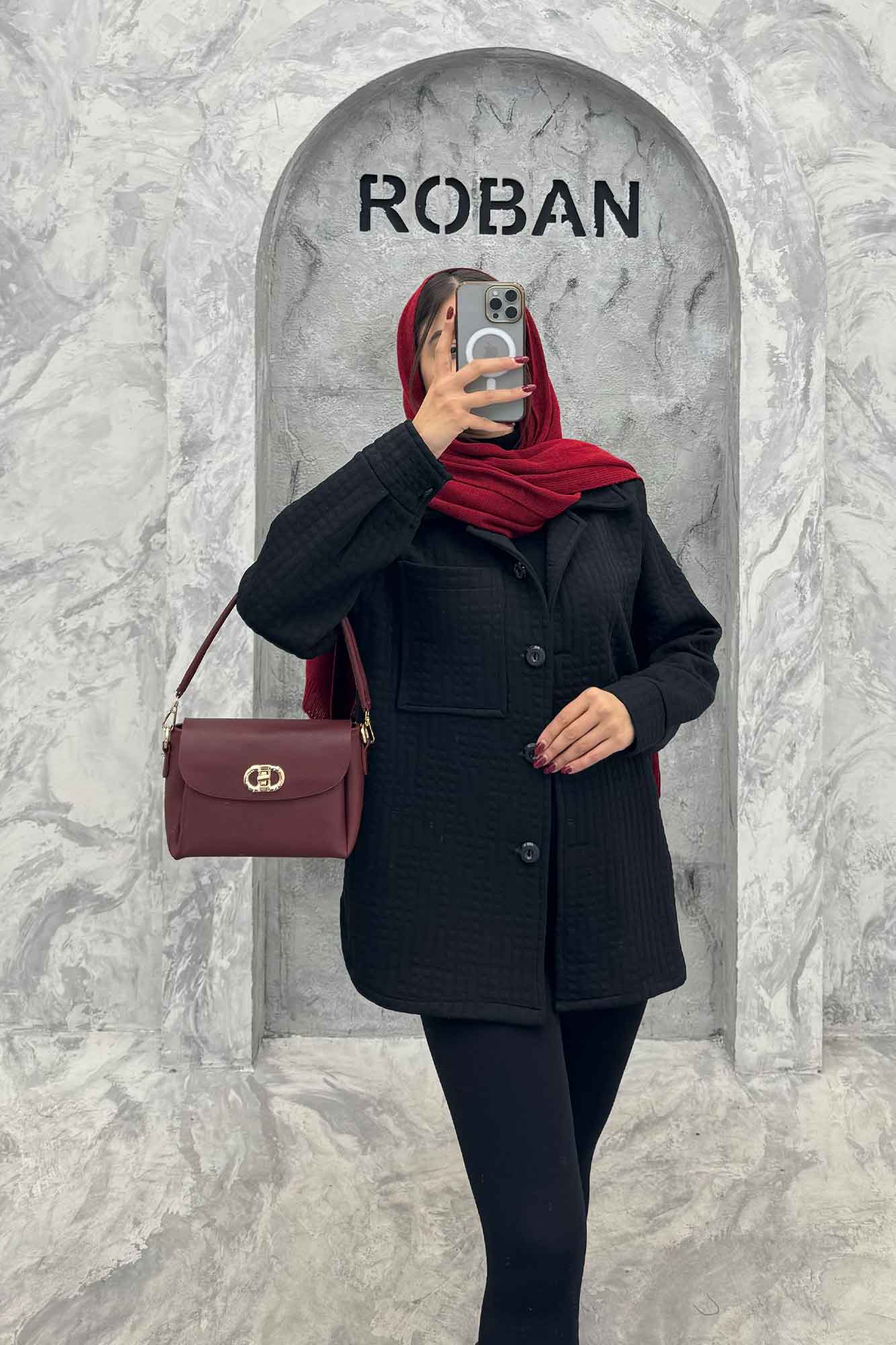 مانتو پاییزه تک جیب فیتیله طرح مربع