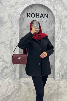 مانتو پاییزه تک جیب فیتیله طرح مربع