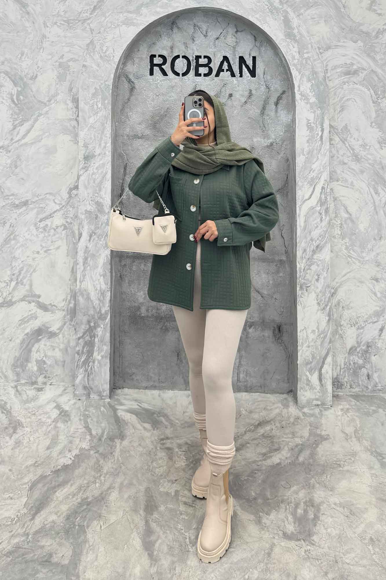 مانتو پاییزه تک جیب فیتیله طرح مربع