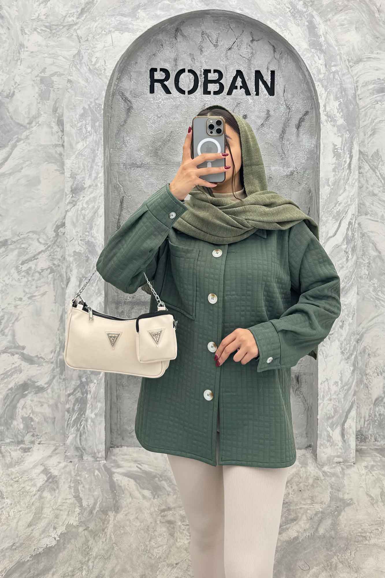 مانتو پاییزه تک جیب فیتیله طرح مربع