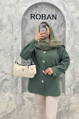 مانتو پاییزه تک جیب فیتیله طرح مربع