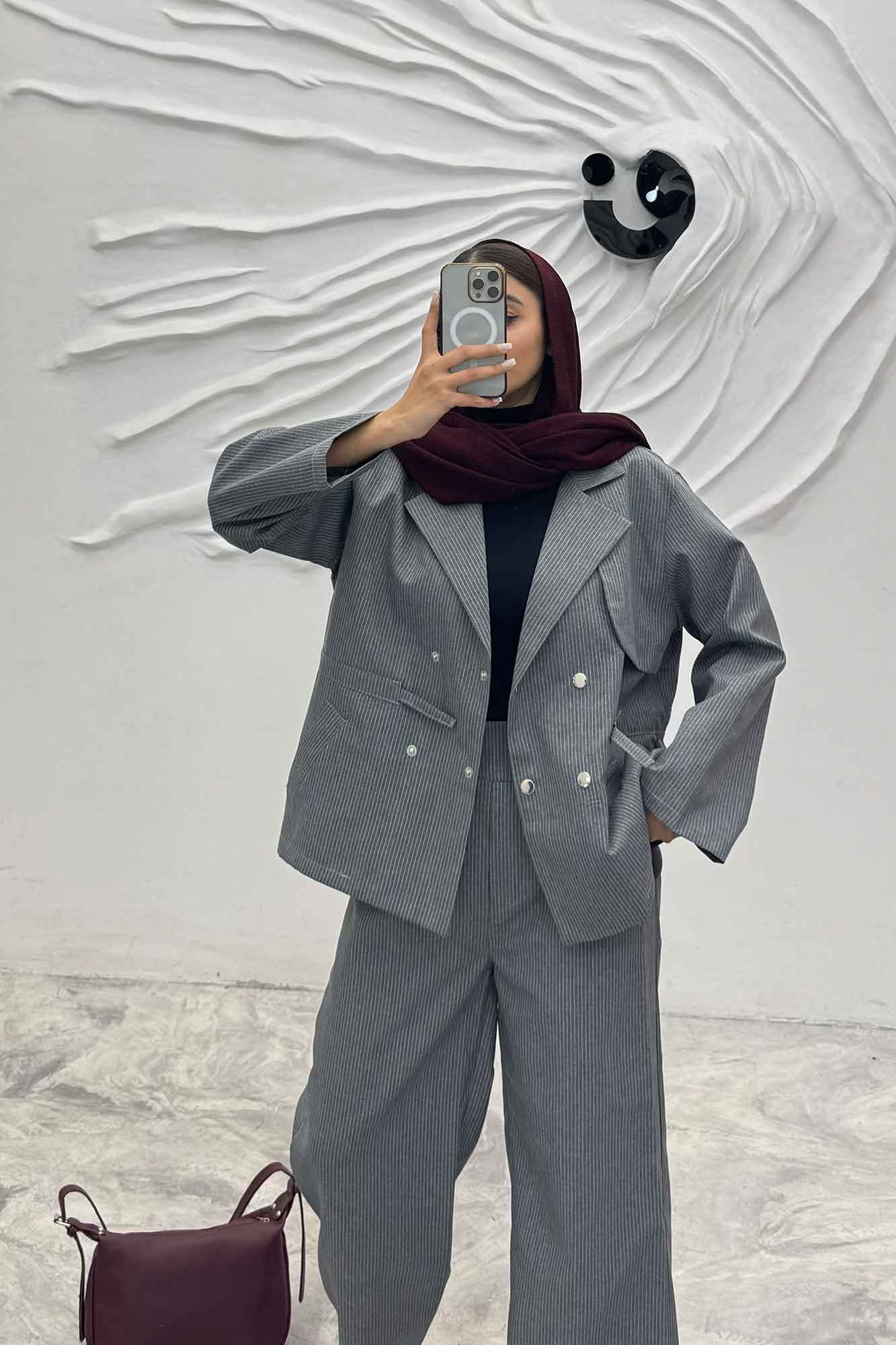 ست کت و شلوار دیپلمات کمرگت دار