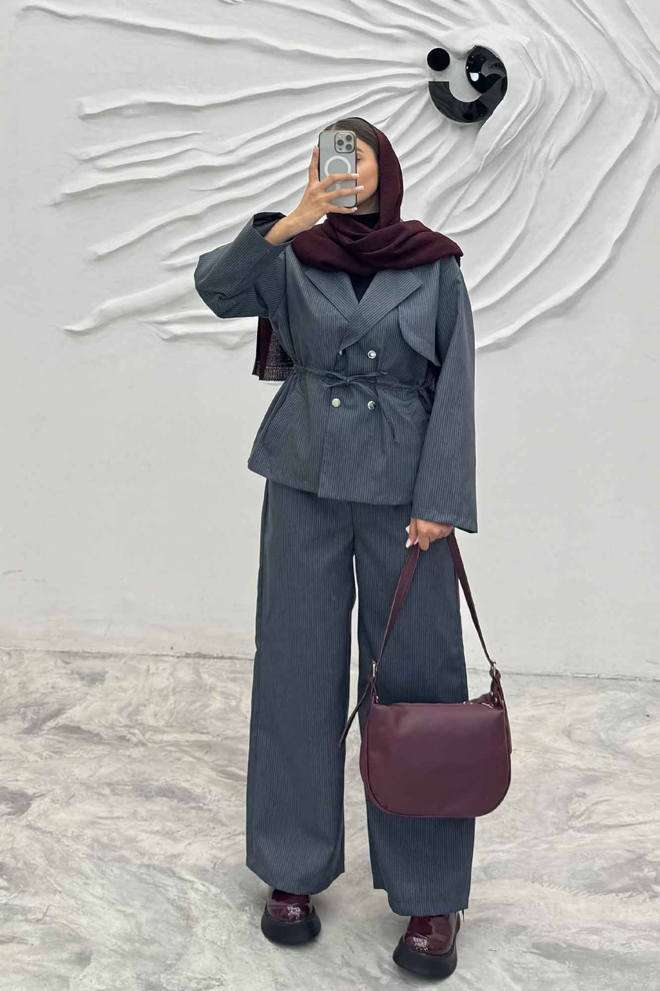 ست کت و شلوار دیپلمات کمرگت دار