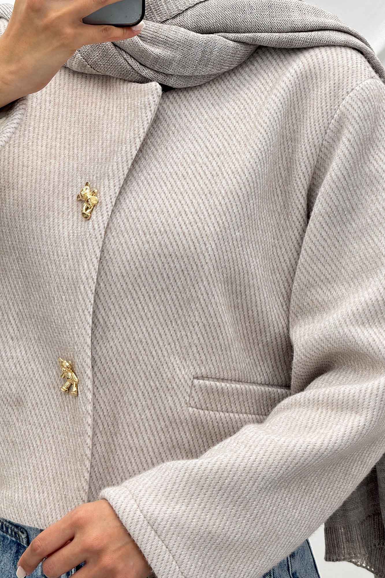 کت کراپ لمزور جیب فیلتو دکمه تدی