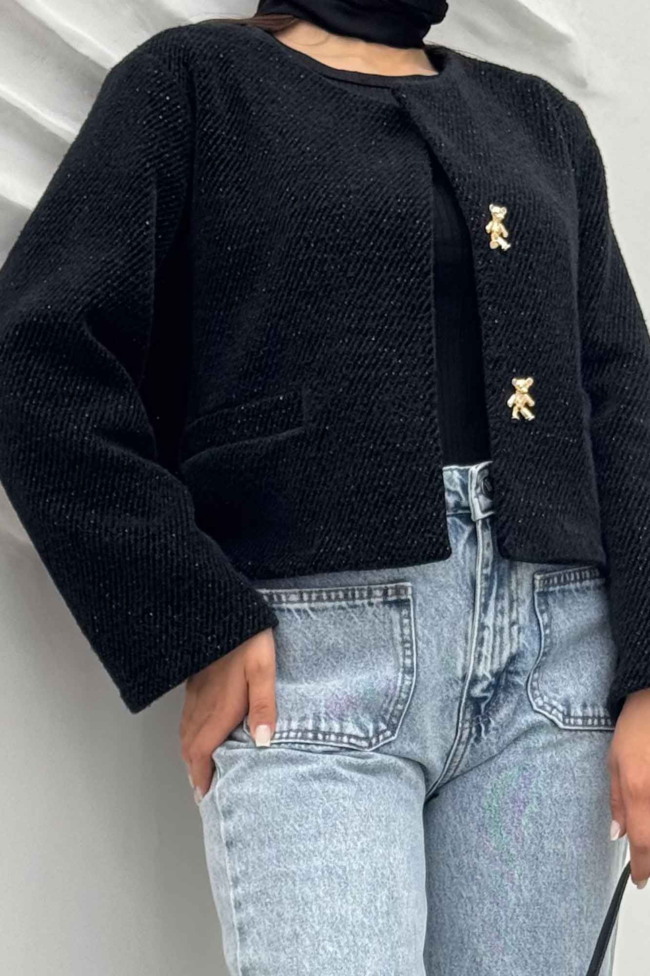 کت کراپ لمزور جیب فیلتو دکمه تدی