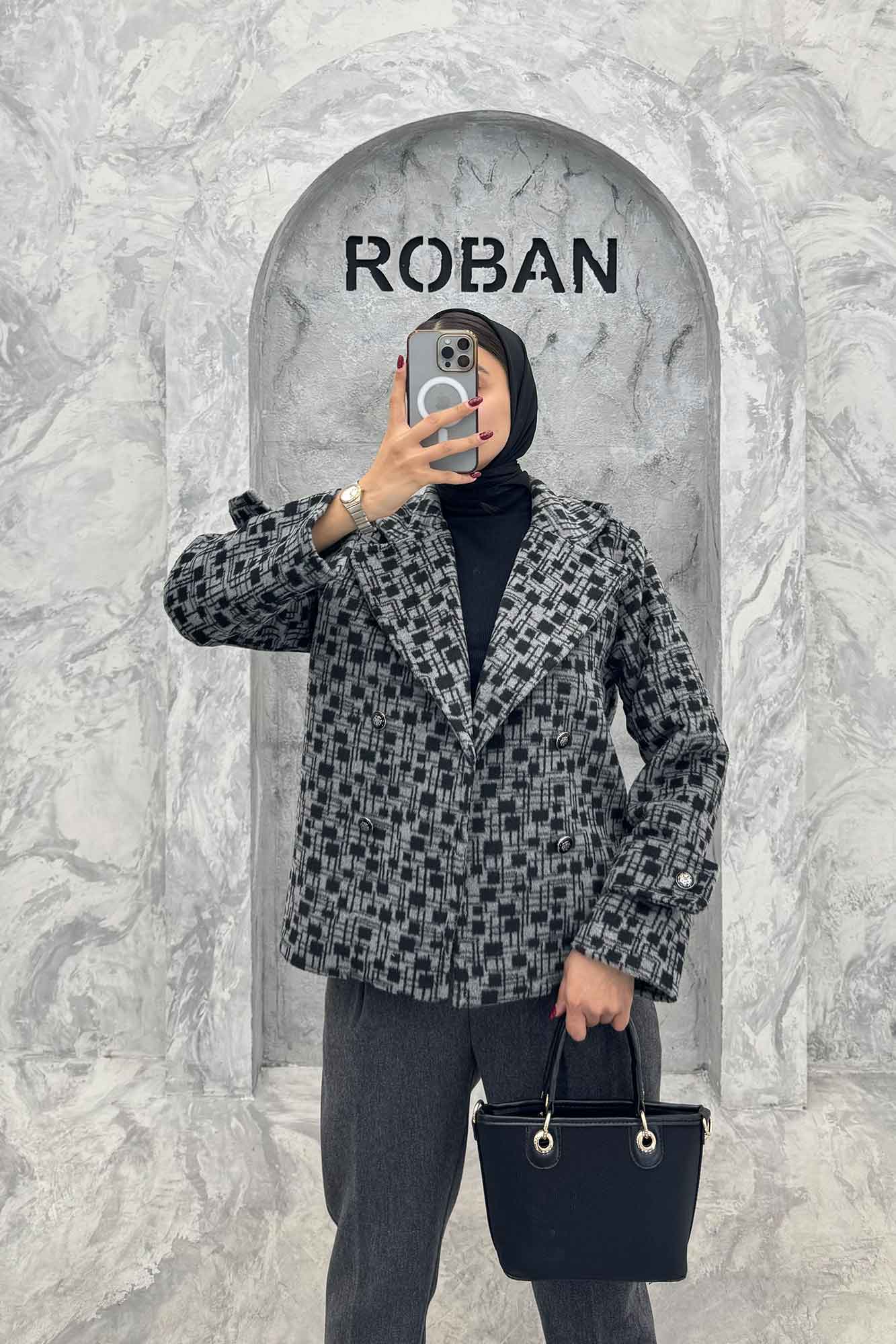 کت توییت پشمی یقه انگلیسی پهن آستردار NIL