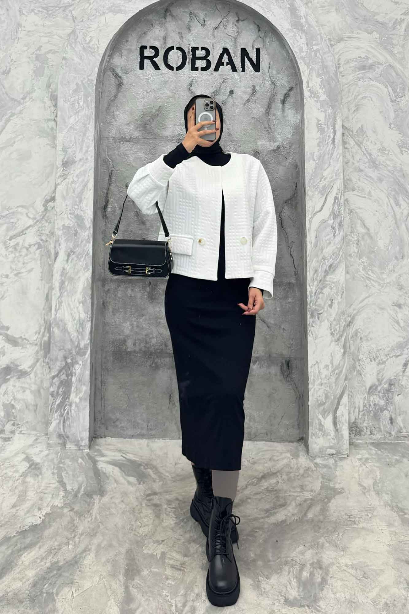 کت یقه گرد دو جیب نما فیتیله طرح مربع