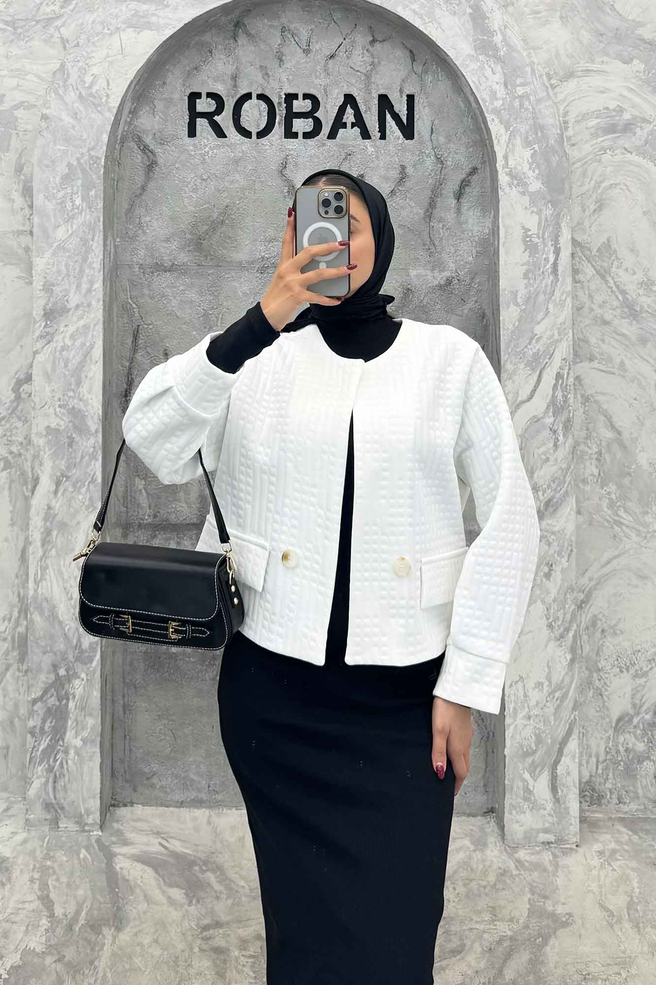 کت یقه گرد دو جیب نما فیتیله طرح مربع