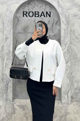 کت یقه گرد دو جیب نما فیتیله طرح مربع