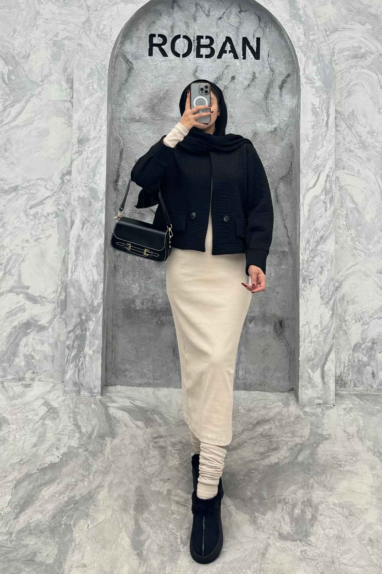 کت یقه گرد دو جیب نما فیتیله طرح مربع