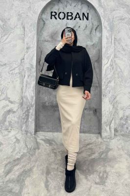 کت یقه گرد دو جیب نما فیتیله طرح مربع