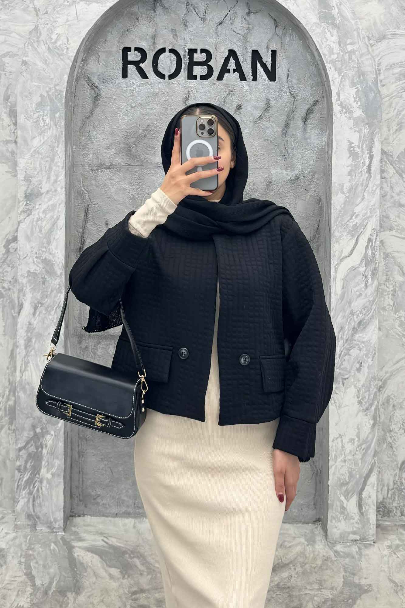 کت یقه گرد دو جیب نما فیتیله طرح مربع