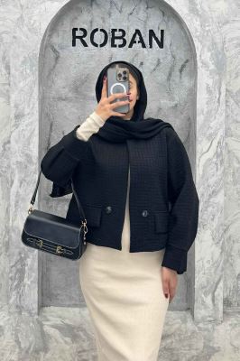 کت یقه گرد دو جیب نما فیتیله طرح مربع