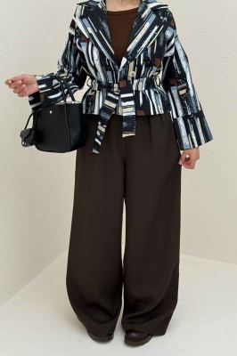 کت تک دکمه سانتانا چاپی کمربنددار