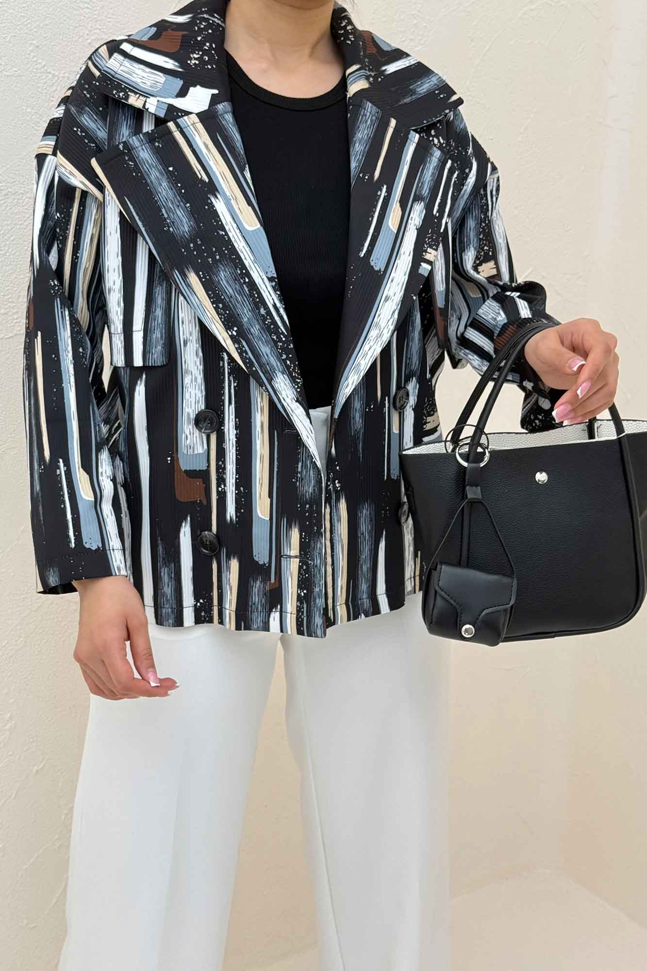 کت سانتانا چاپی چهار دکمه ژیله دار