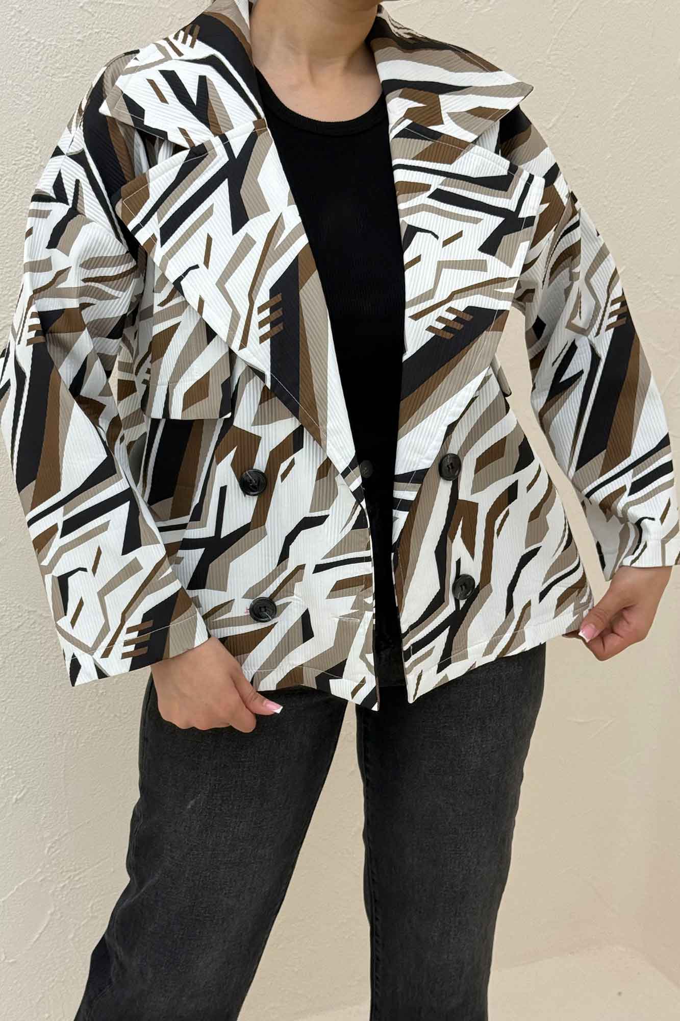 کت سانتانا چاپی چهار دکمه ژیله دار