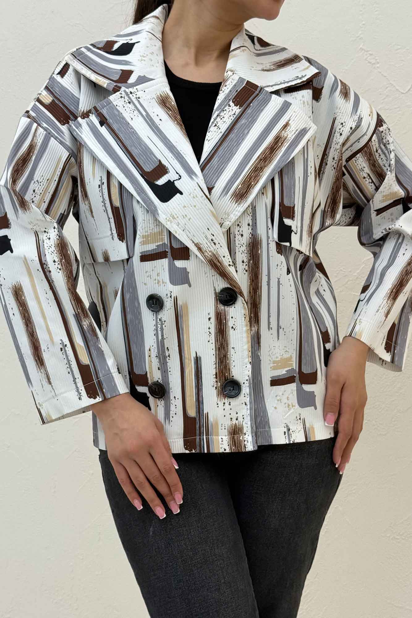 کت سانتانا چاپی چهار دکمه ژیله دار