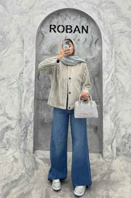 کت آستردار استرایپ یقه گرد