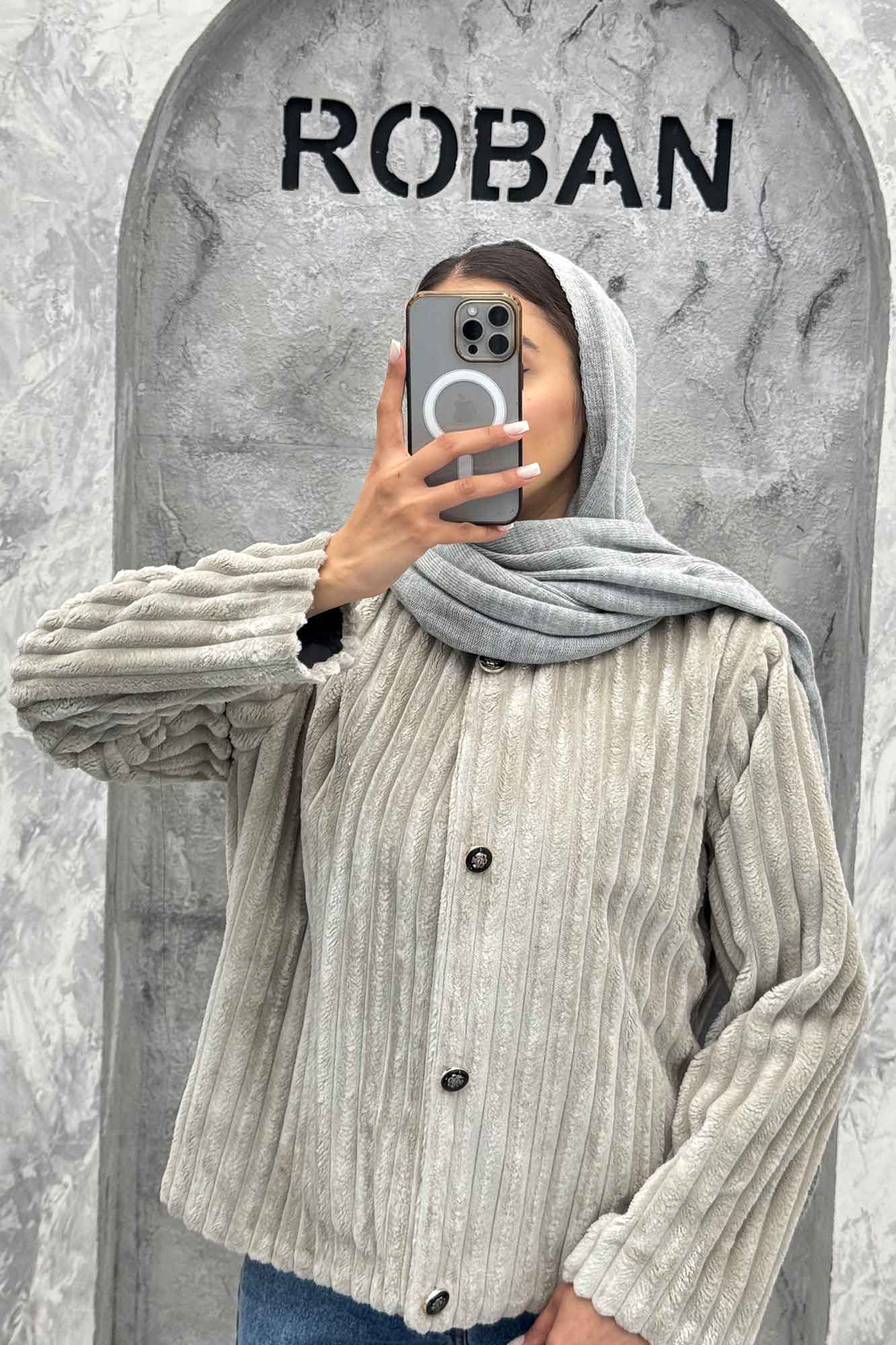 کت آستردار استرایپ یقه گرد