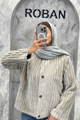 کت آستردار استرایپ یقه گرد