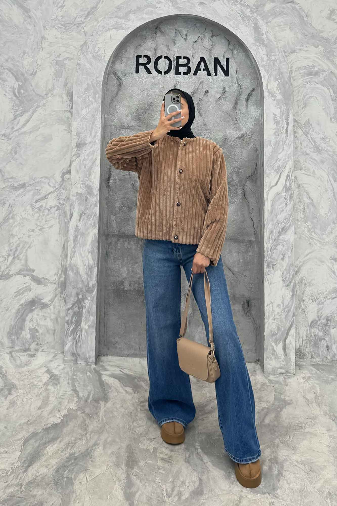 کت آستردار استرایپ یقه گرد