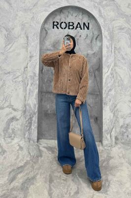 کت آستردار استرایپ یقه گرد