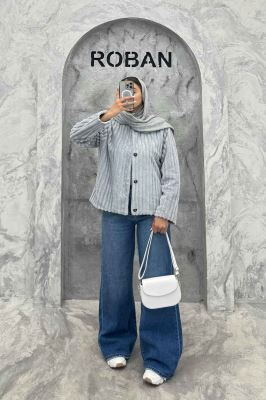 کت آستردار استرایپ یقه گرد