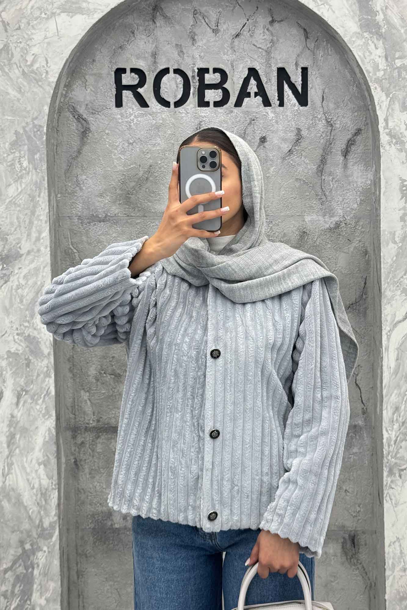 کت آستردار استرایپ یقه گرد