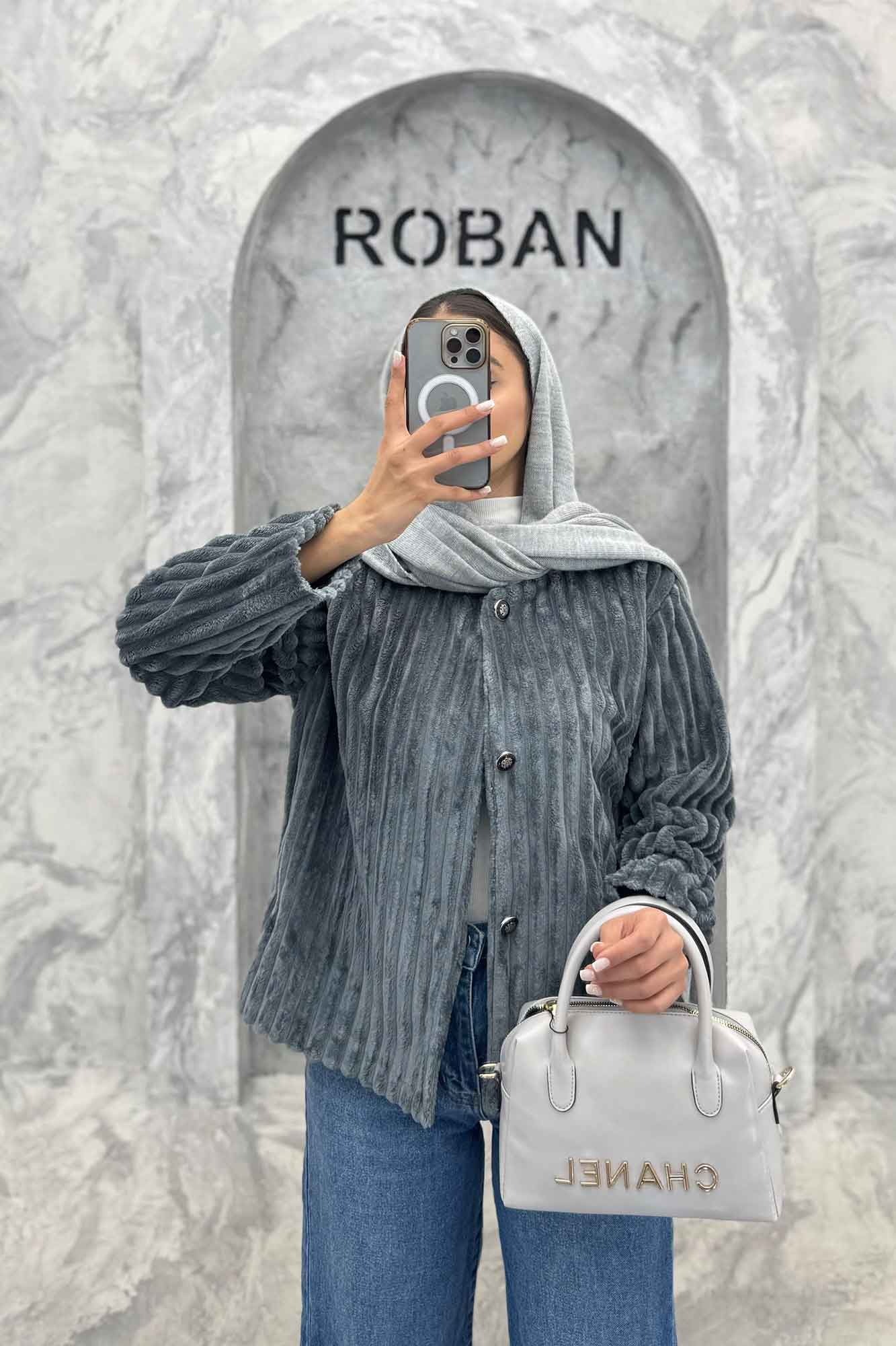 کت آستردار استرایپ یقه گرد