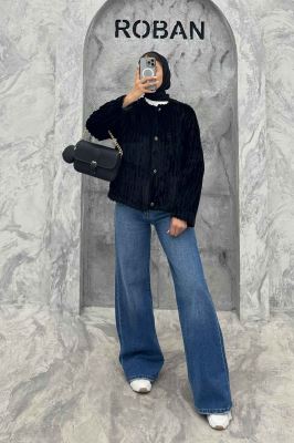 کت آستردار استرایپ یقه گرد