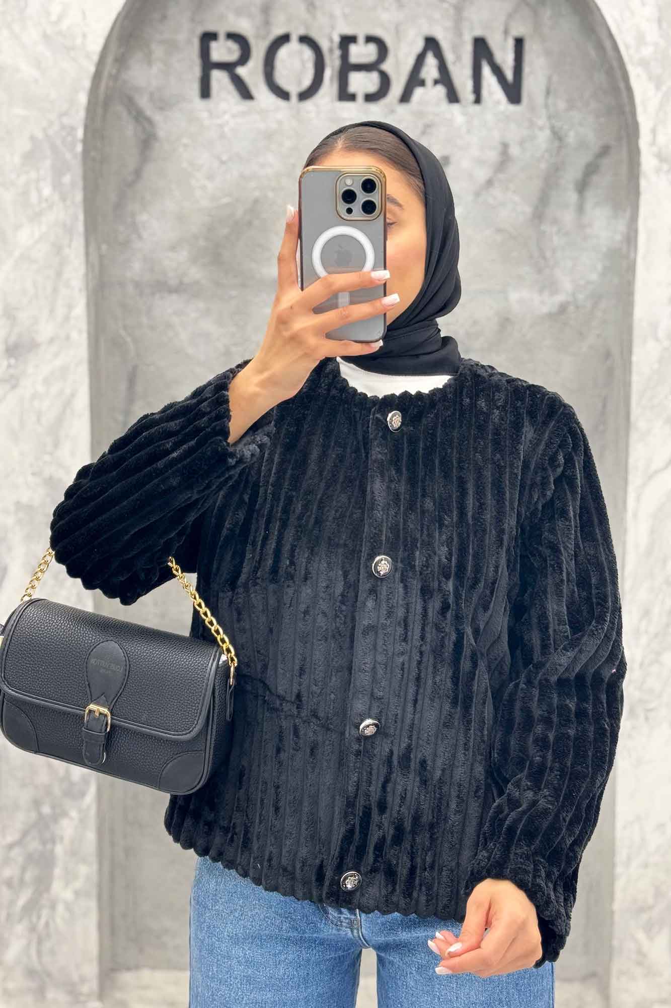 کت آستردار استرایپ یقه گرد