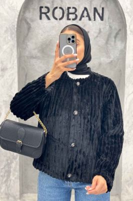 کت آستردار استرایپ یقه گرد