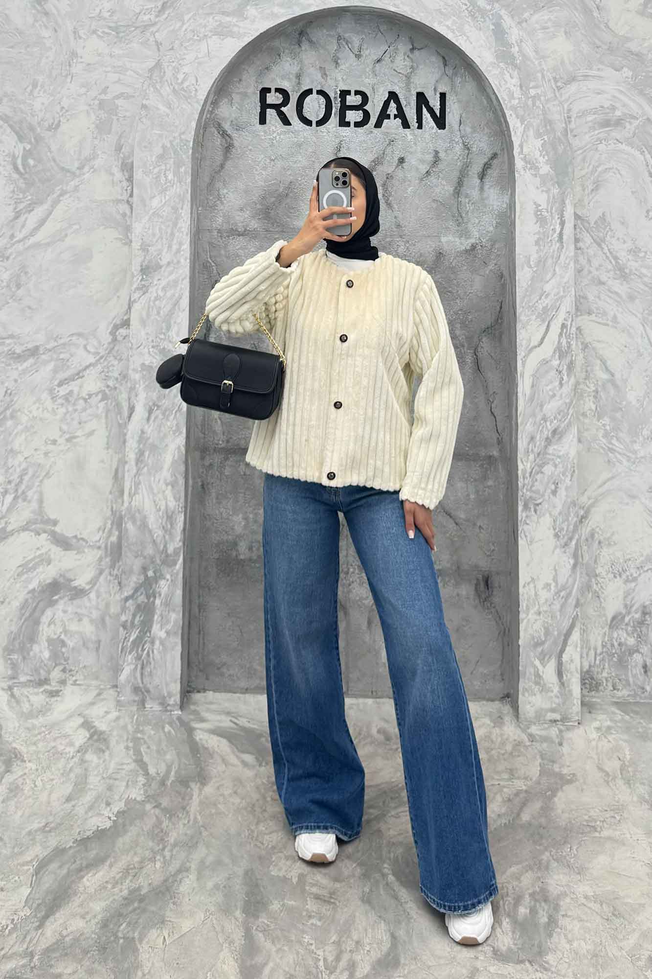 کت آستردار استرایپ یقه گرد