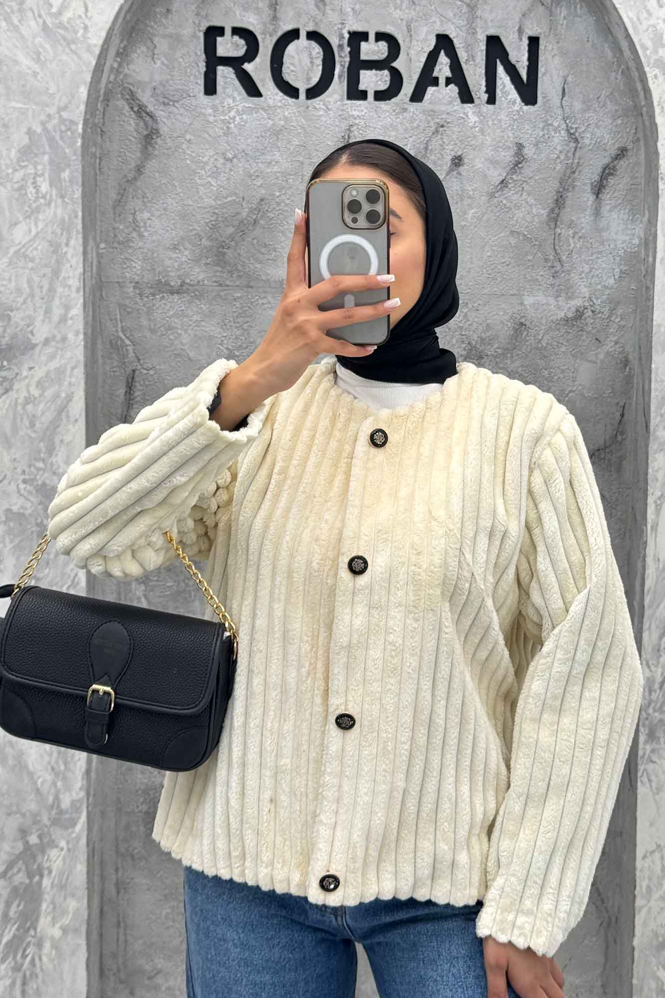 کت آستردار استرایپ یقه گرد