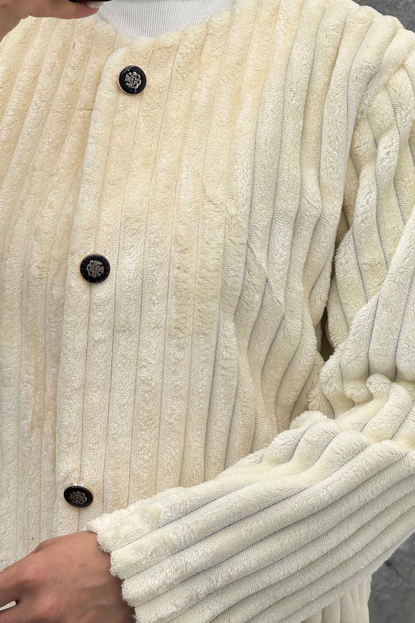 کت آستردار استرایپ یقه گرد