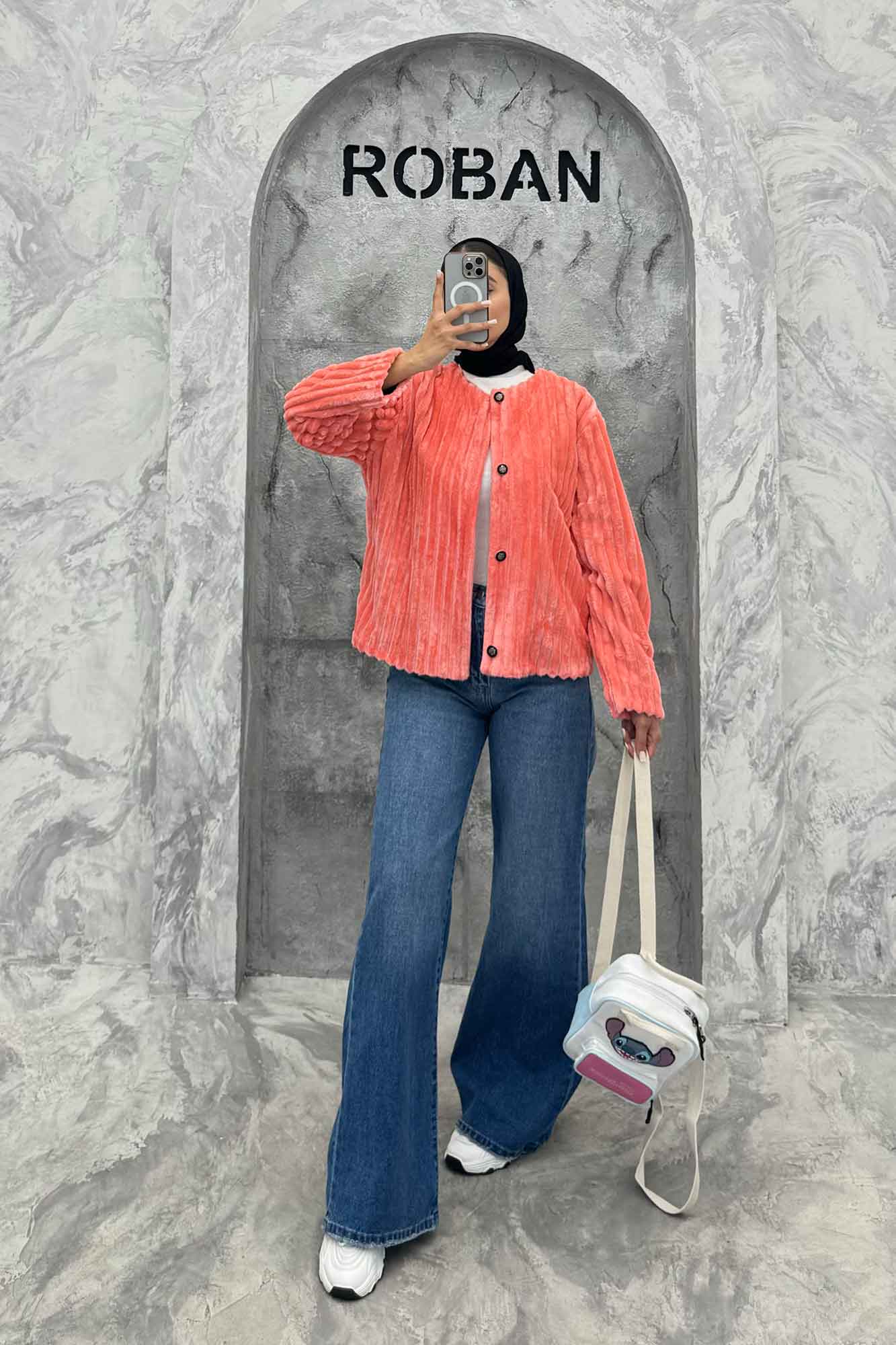 کت آستردار استرایپ یقه گرد