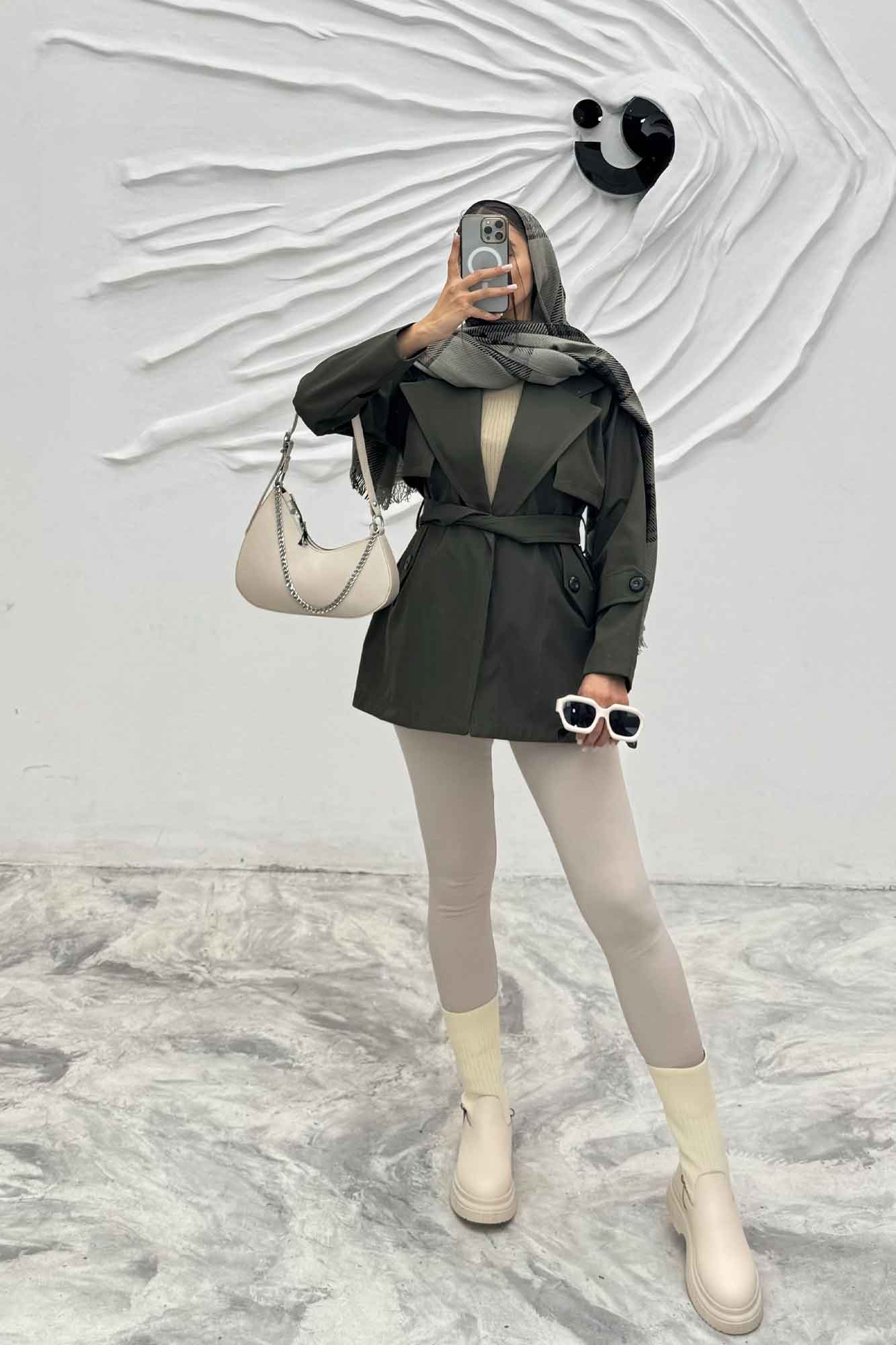 ترنچ کت سانتانا کمربندی 4732