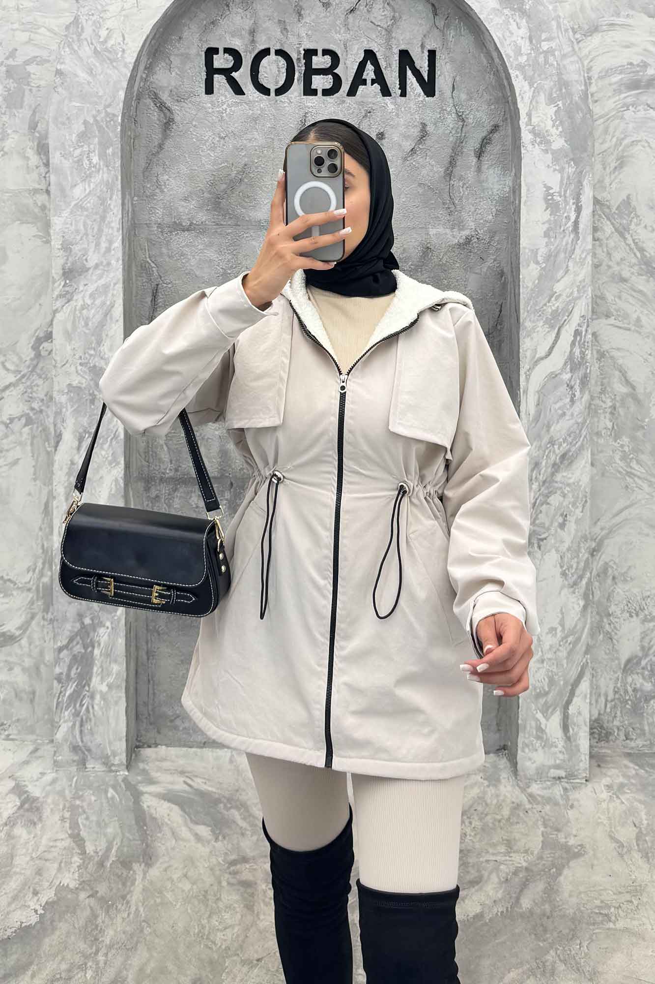 کاپشن کمرگت دار TC داخل تدی