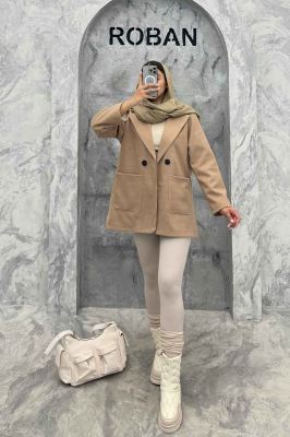 کت یقه انگلیسی فوتر مخملی دو جیب روکار