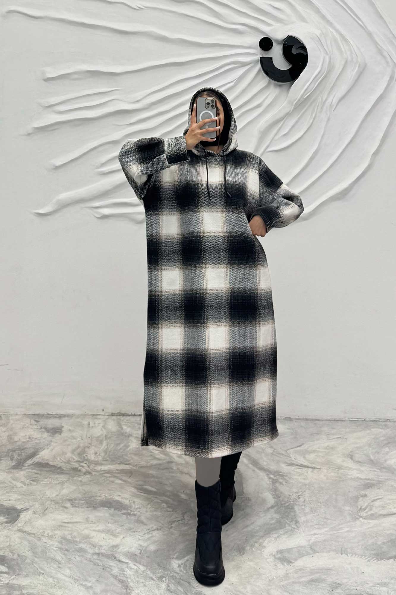 کفتان کلاهدار چهارخانه پشمی