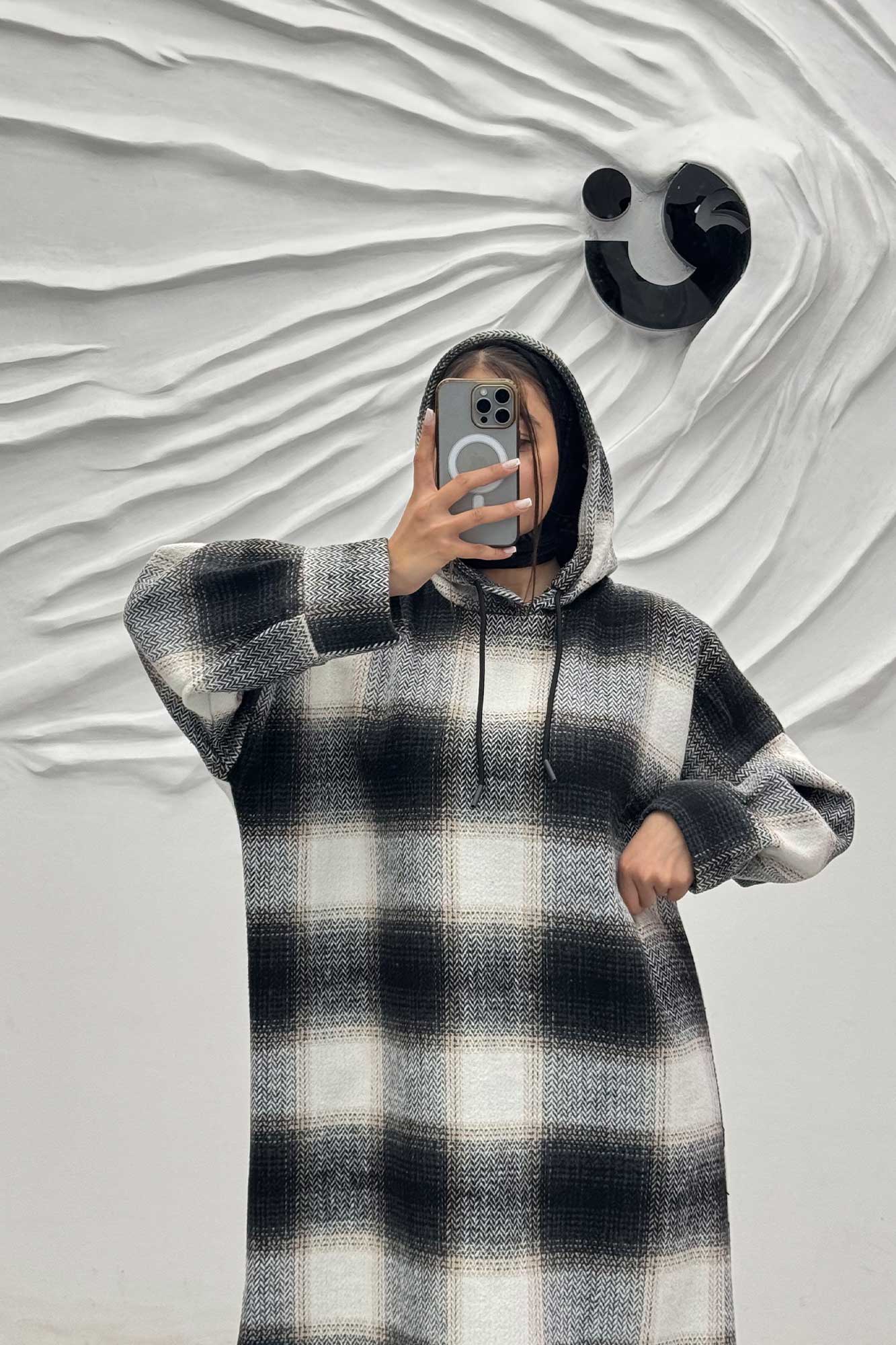 کفتان کلاهدار چهارخانه پشمی