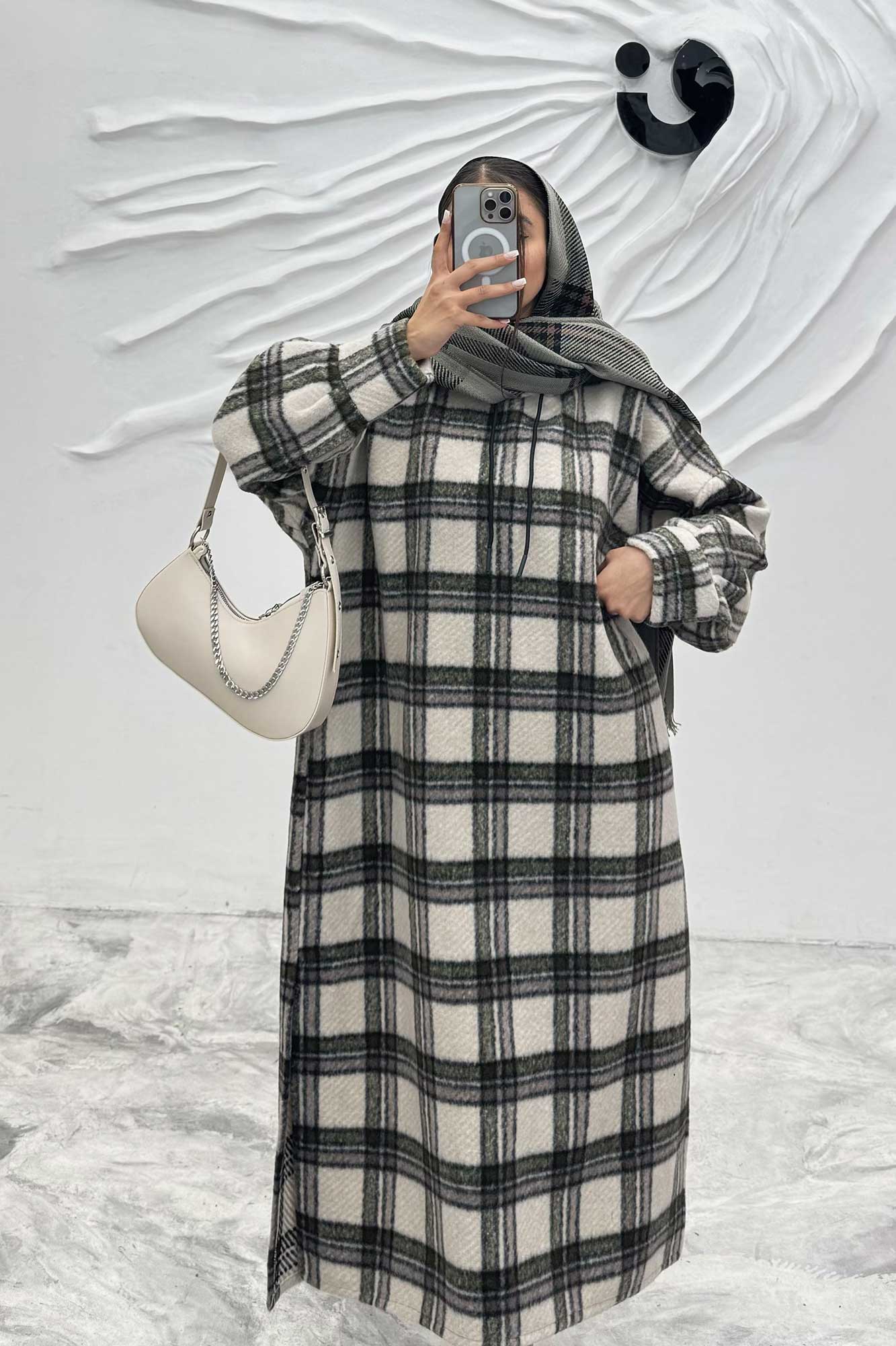 کفتان کلاهدار چهارخانه پشمی