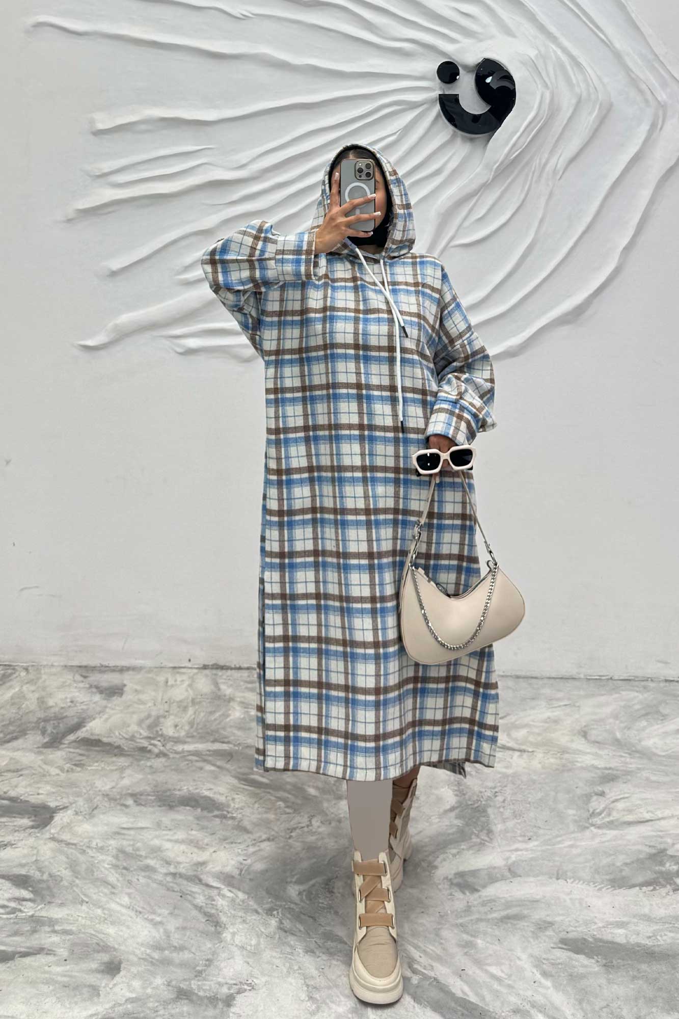 کفتان کلاهدار چهارخانه پشمی